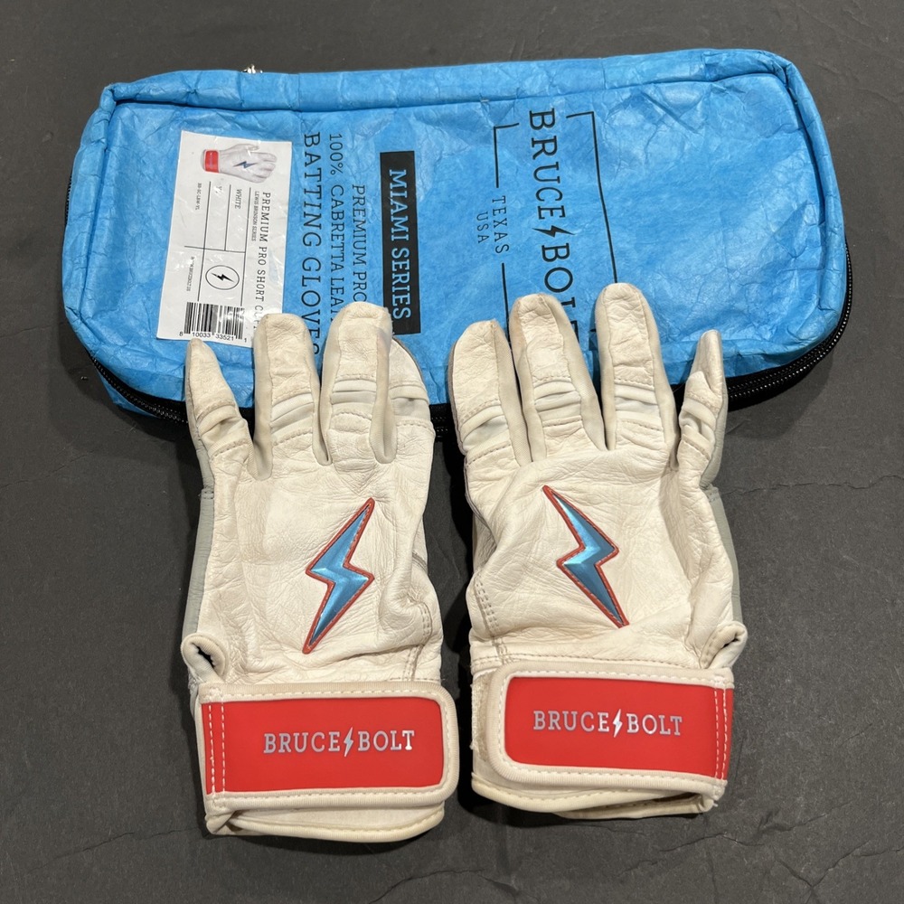 Bruce Bolt Batting Gloves Miami Series Premium Pro Short Cuff Sz Youth Large